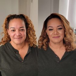 Hair and makeup before and after picture