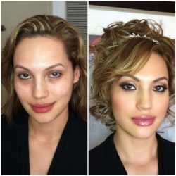 Hair and makeup before and after picture